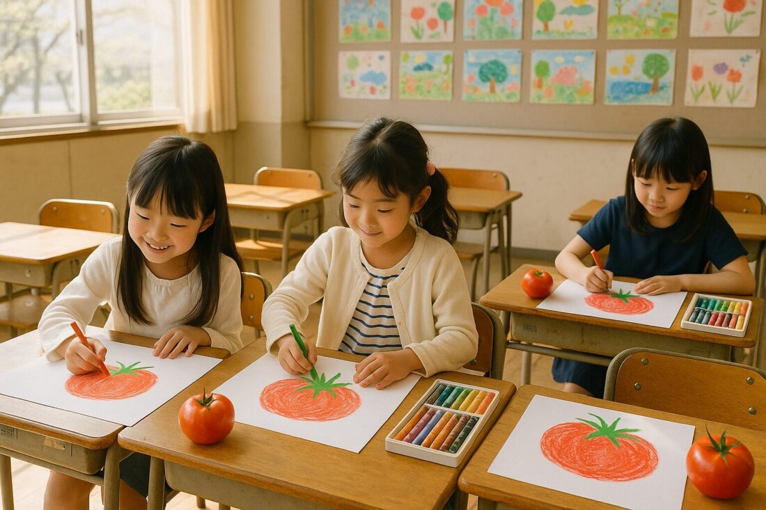 子どもがトマト書いている絵ー２